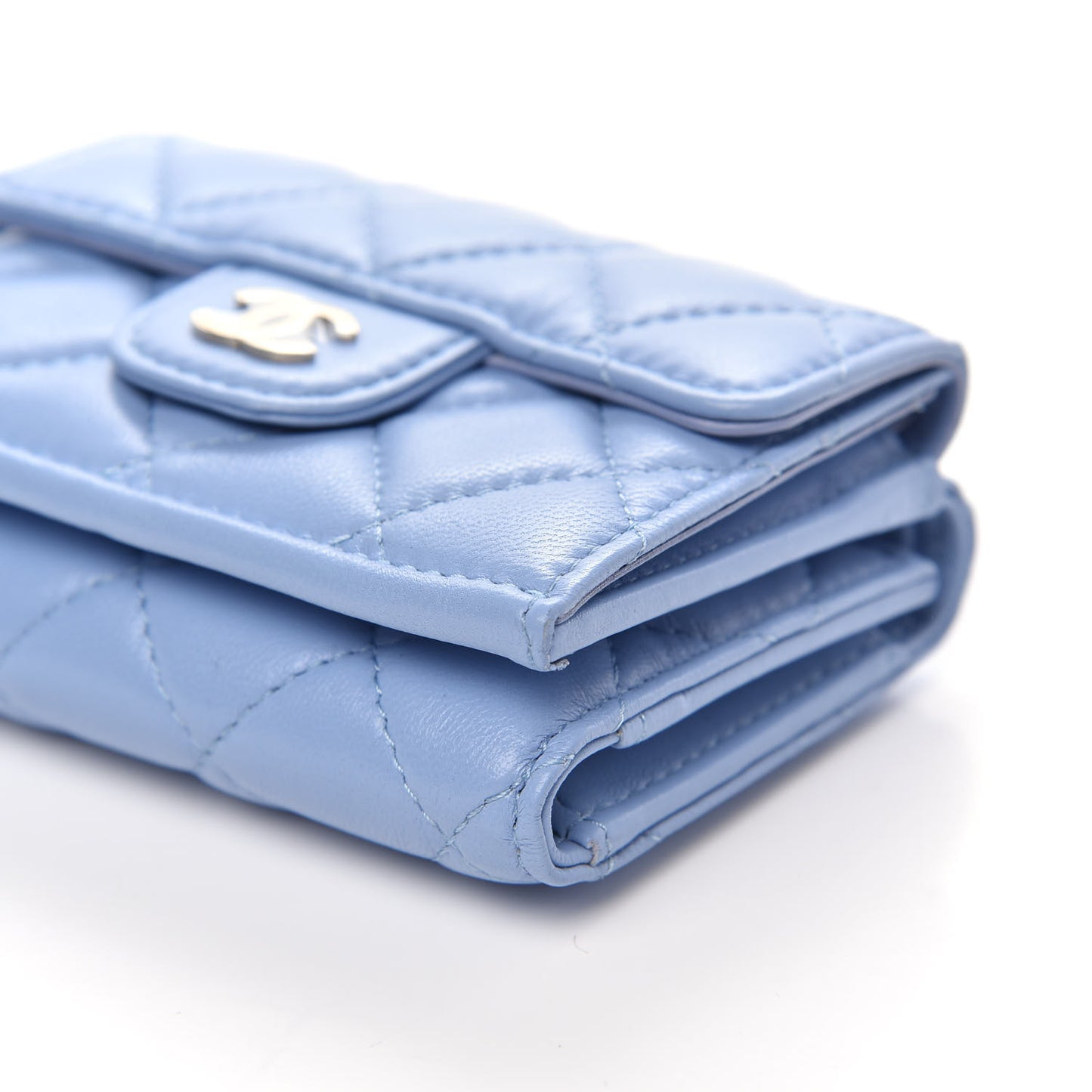 Lambskin Quilted Double Flap Wallet Light Blue