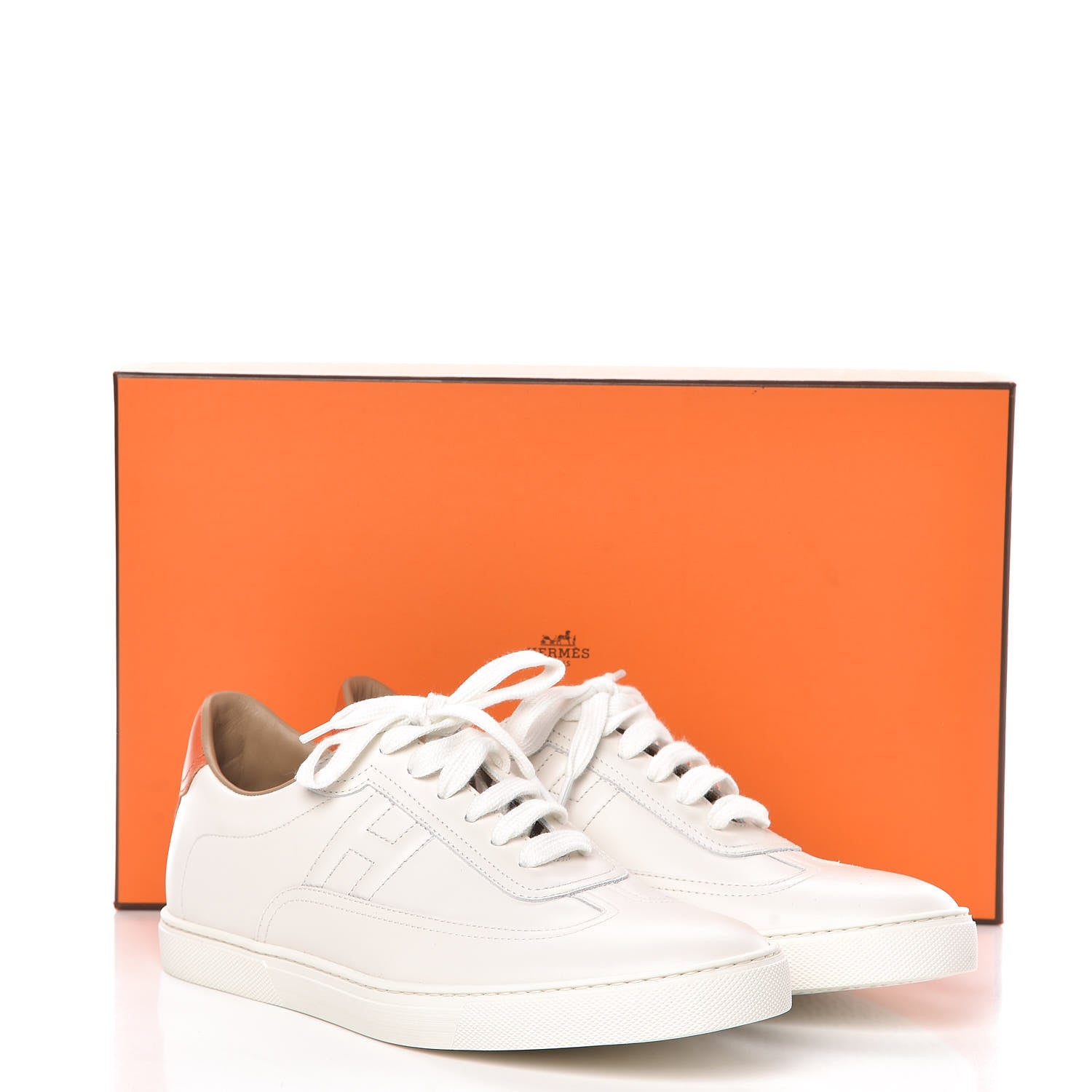 Hermes Calfskin Womens Quicker Sneakers 41 White Orange 9 of 9