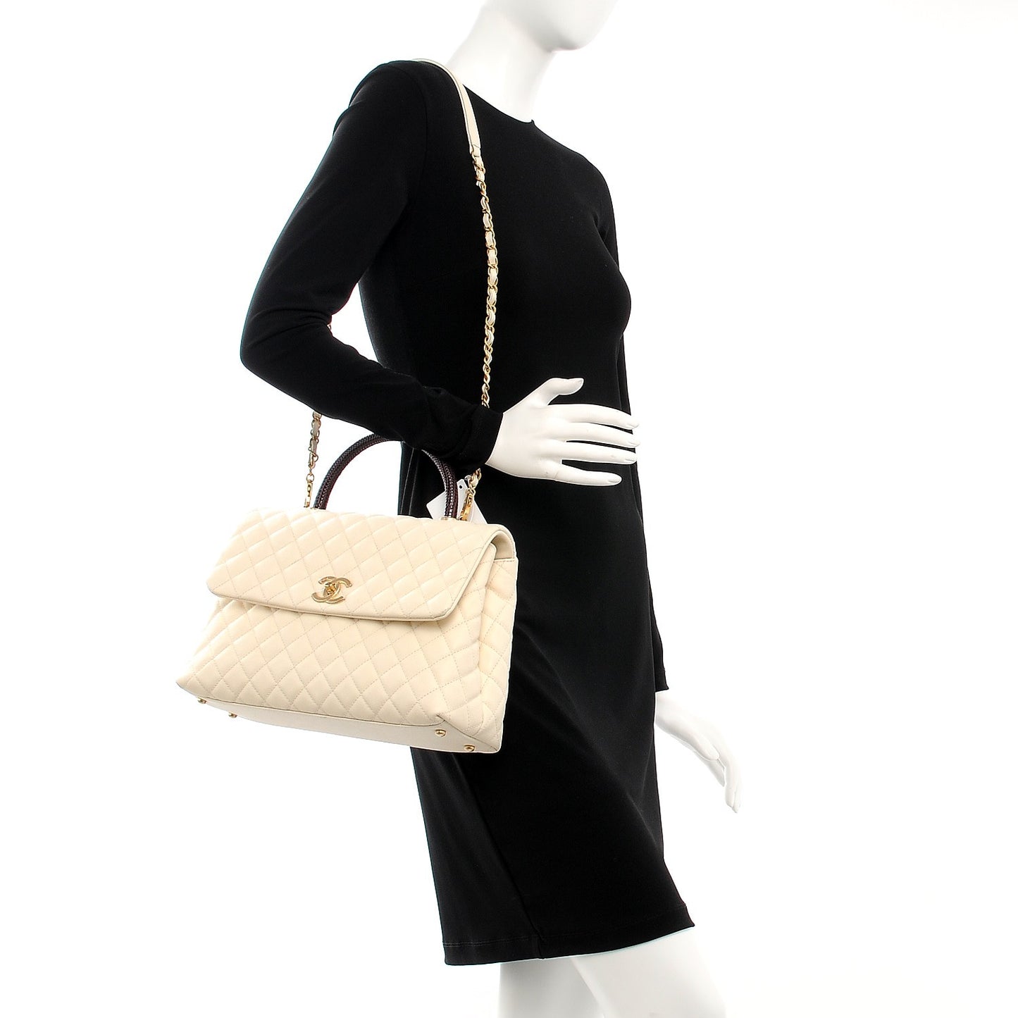 Caviar Lizard Quilted Medium Coco Handle Flap Ivory