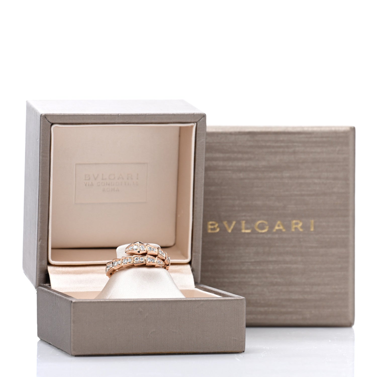Bulgari 18K Rose Gold Diamond Serpenti Viper Pave Ring L 5 of 5