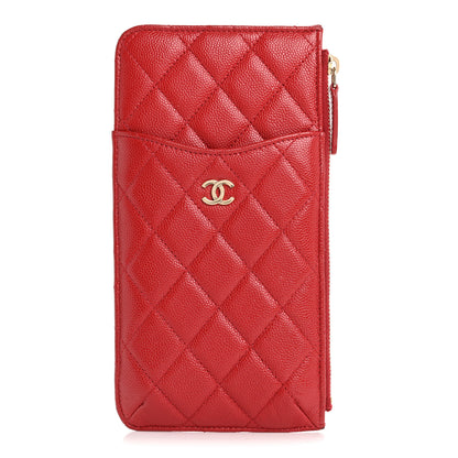 Chanel Caviar Quilted Classic Flat Wallet Pouch Red 1 of 11