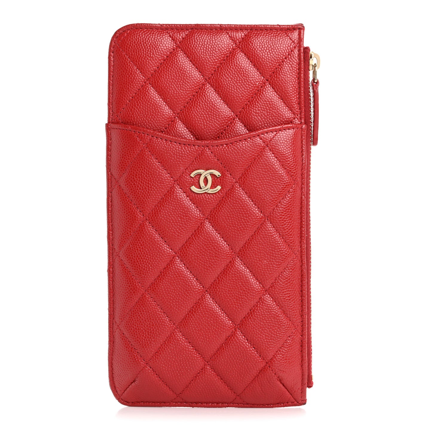 Caviar Quilted Classic Flat Wallet Pouch Red