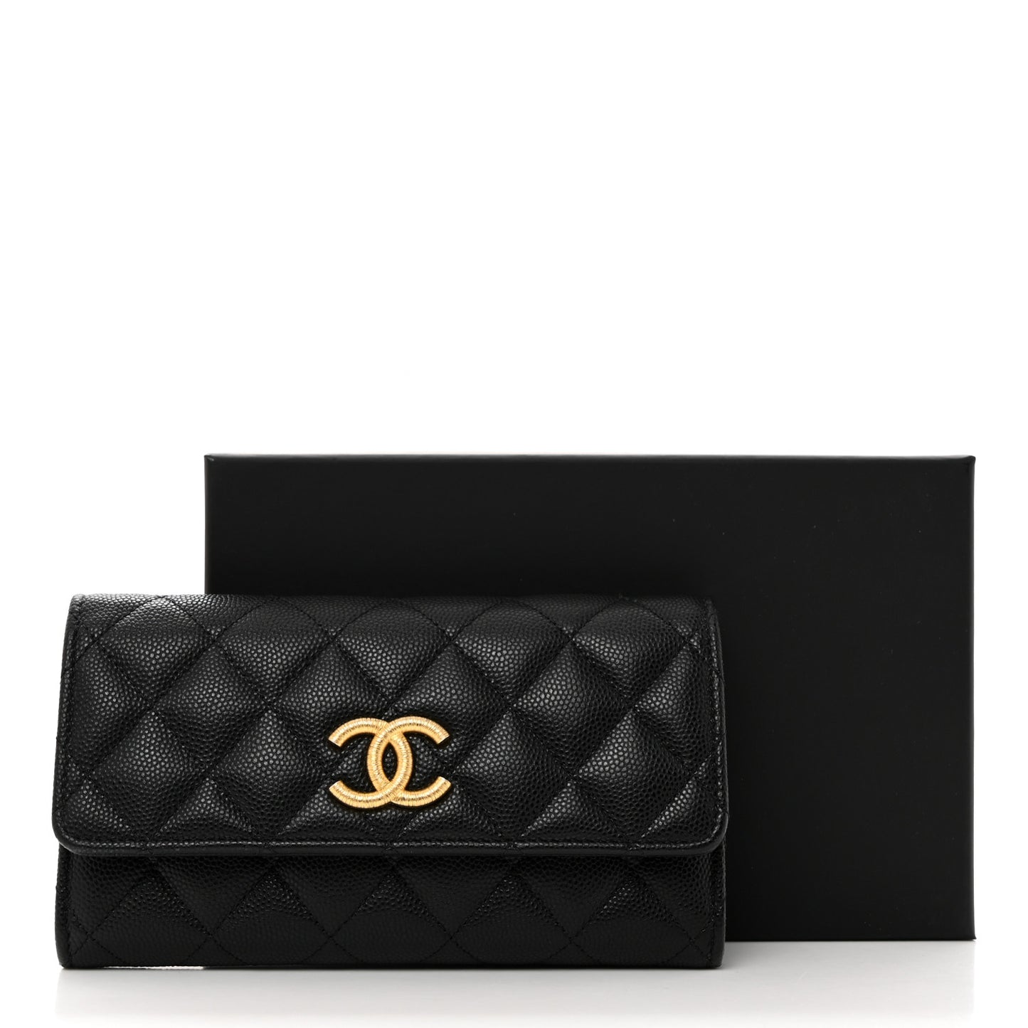 Caviar Quilted Textured CC Flap Wallet Black