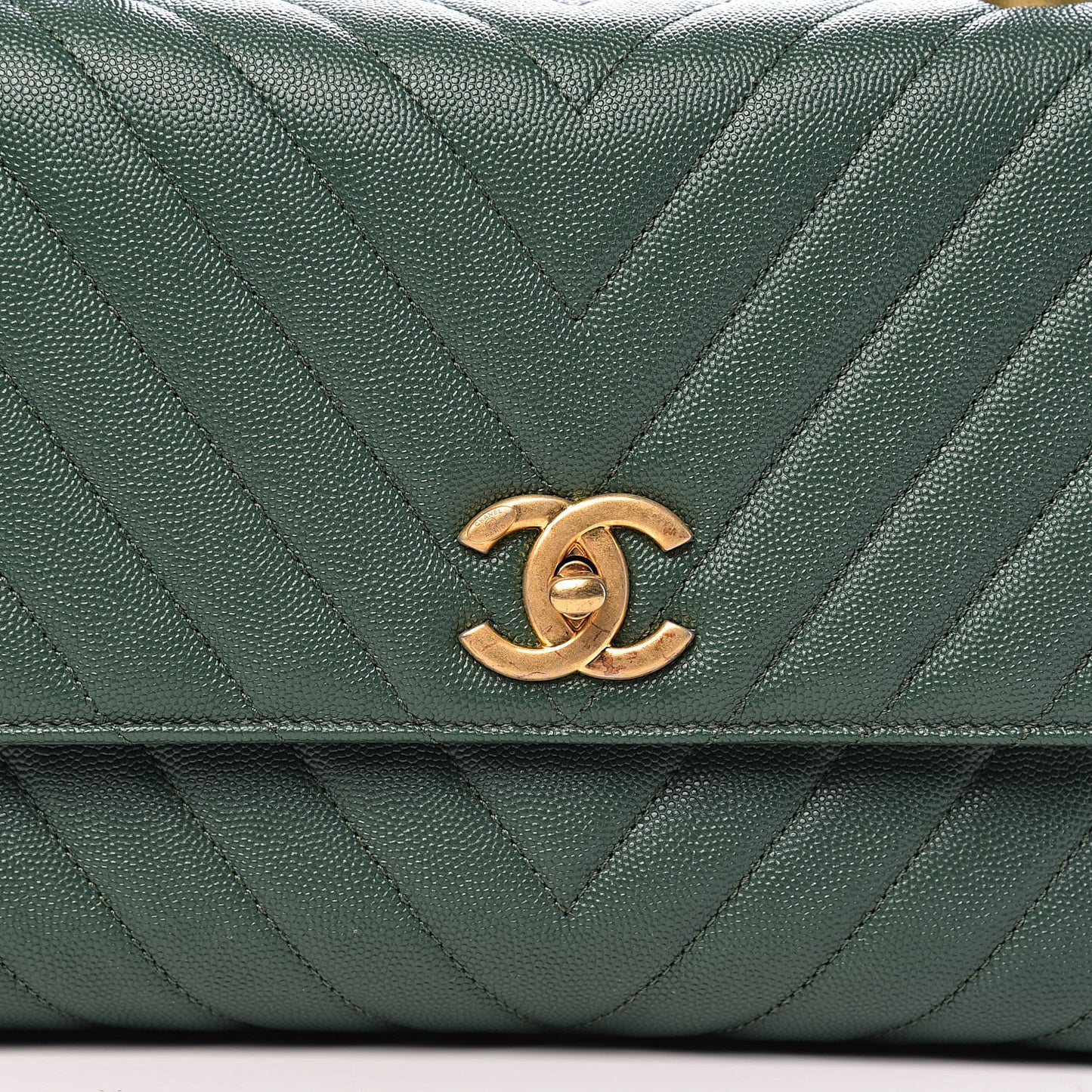 Caviar Lizard Chevron Quilted Small Coco Handle Flap Green