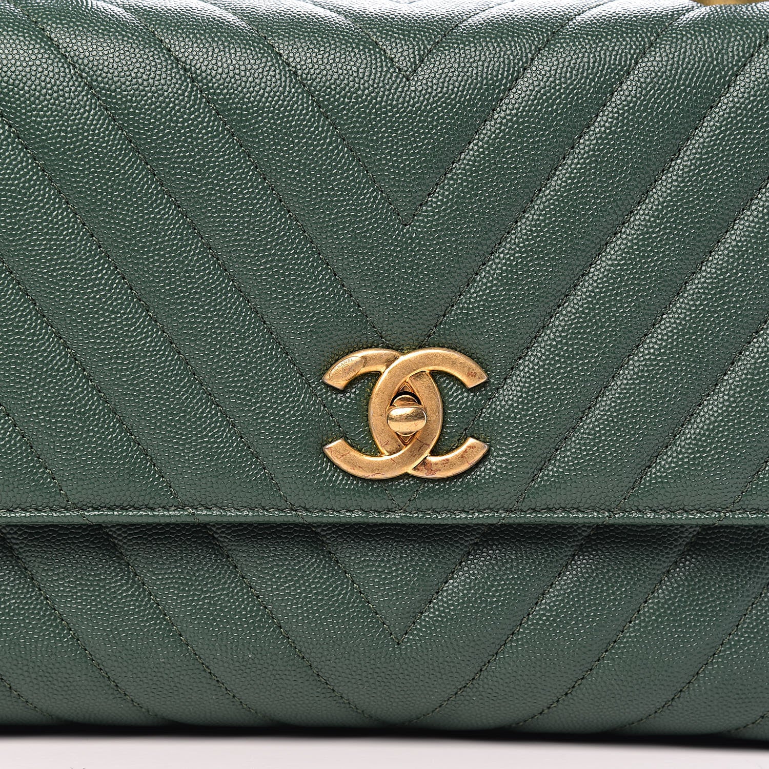 Chanel Caviar Lizard Chevron Quilted Small Coco Handle Flap Green 12 of 12