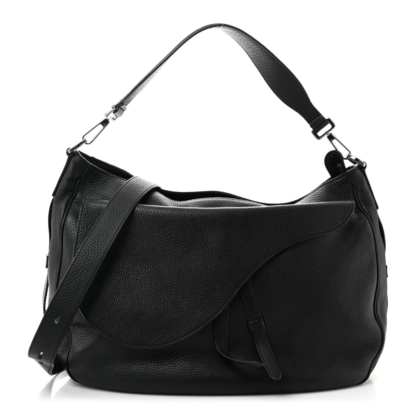 Grained Calfskin Saddle Soft Bag Black