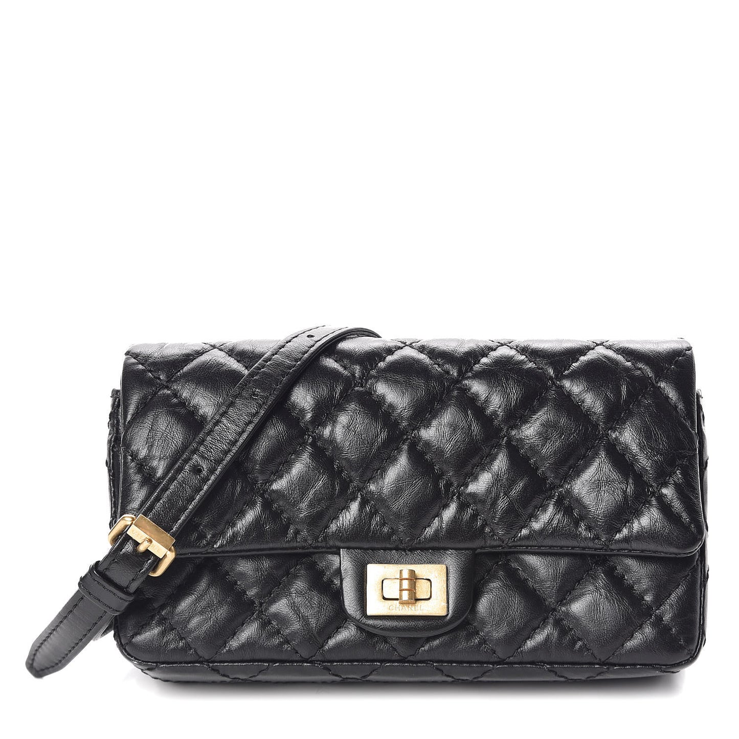 Aged Calfskin Quilted 2.55 Reissue Flap Belt Bag Clutch Black