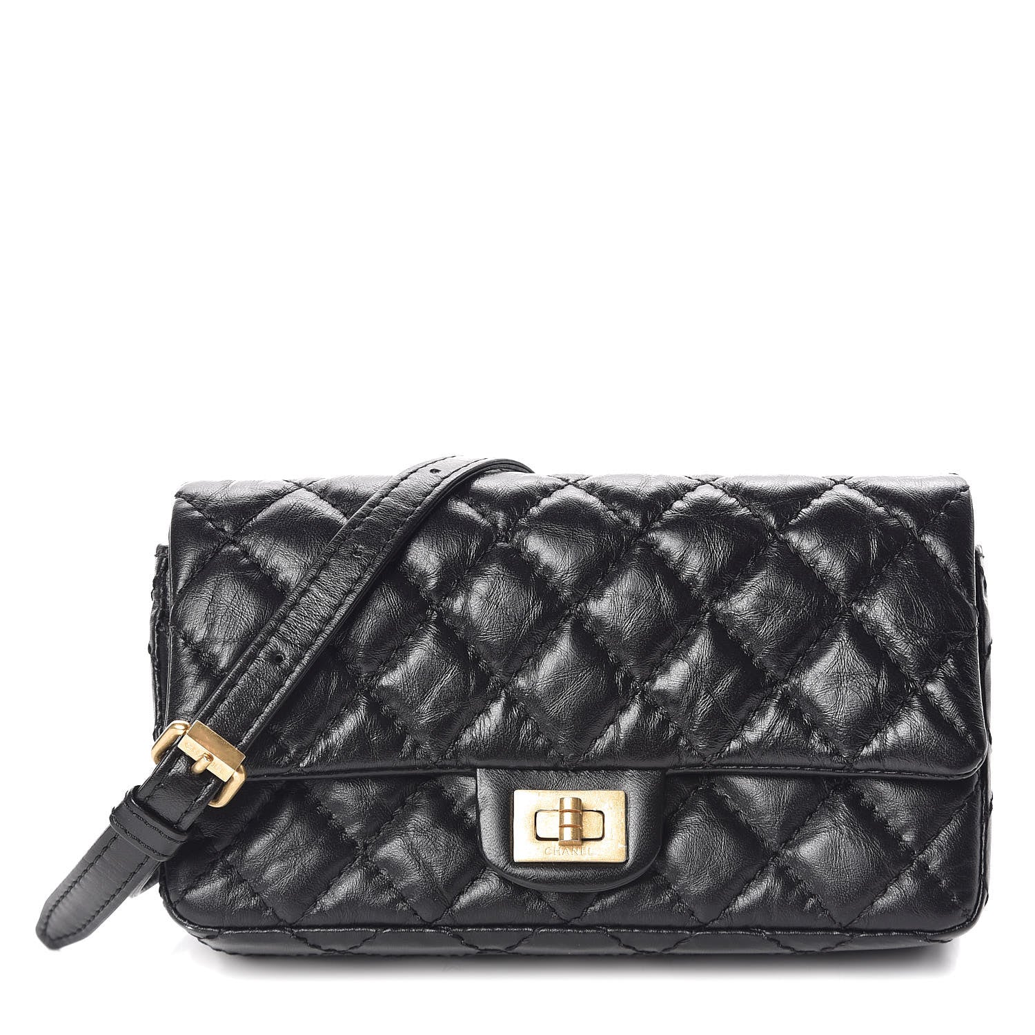 Chanel Aged Calfskin Quilted 2.55 Reissue Flap Belt Bag Clutch Black 1 of 12
