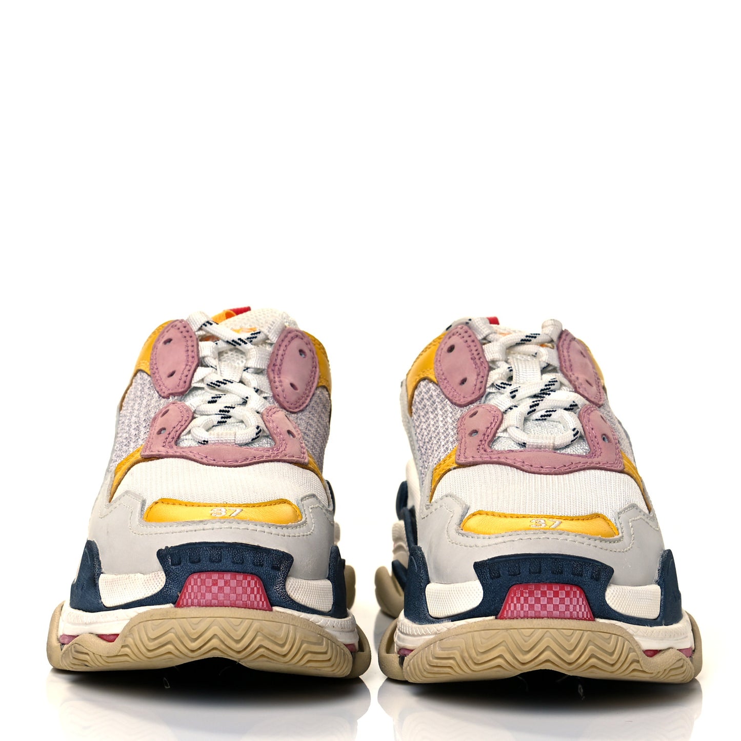 Mesh Nubuck Womens Triple S Sneakers 37 White Gris Jaune Rose