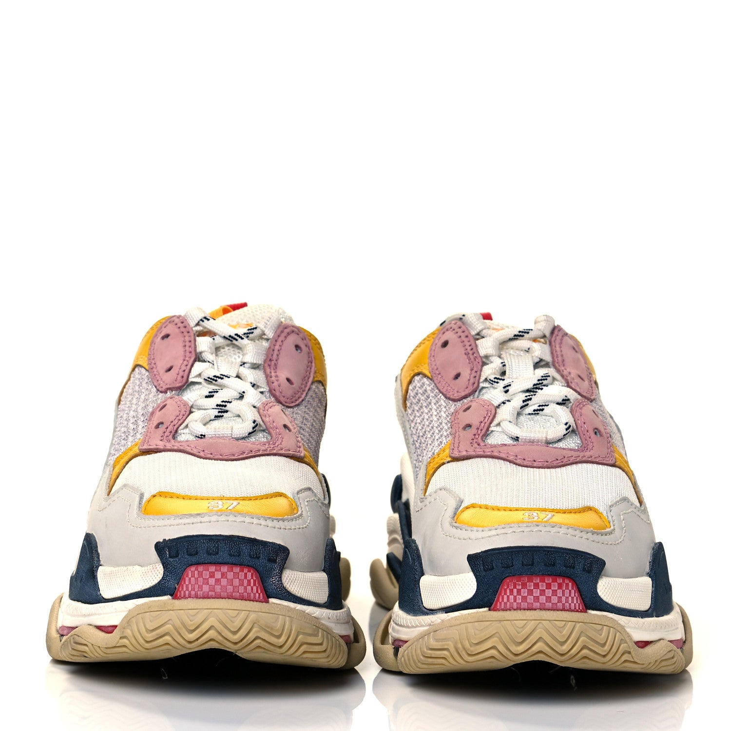 Balenciaga Mesh Nubuck Womens Triple S Sneakers 37 White Gris Jaune Rose 2 of 7