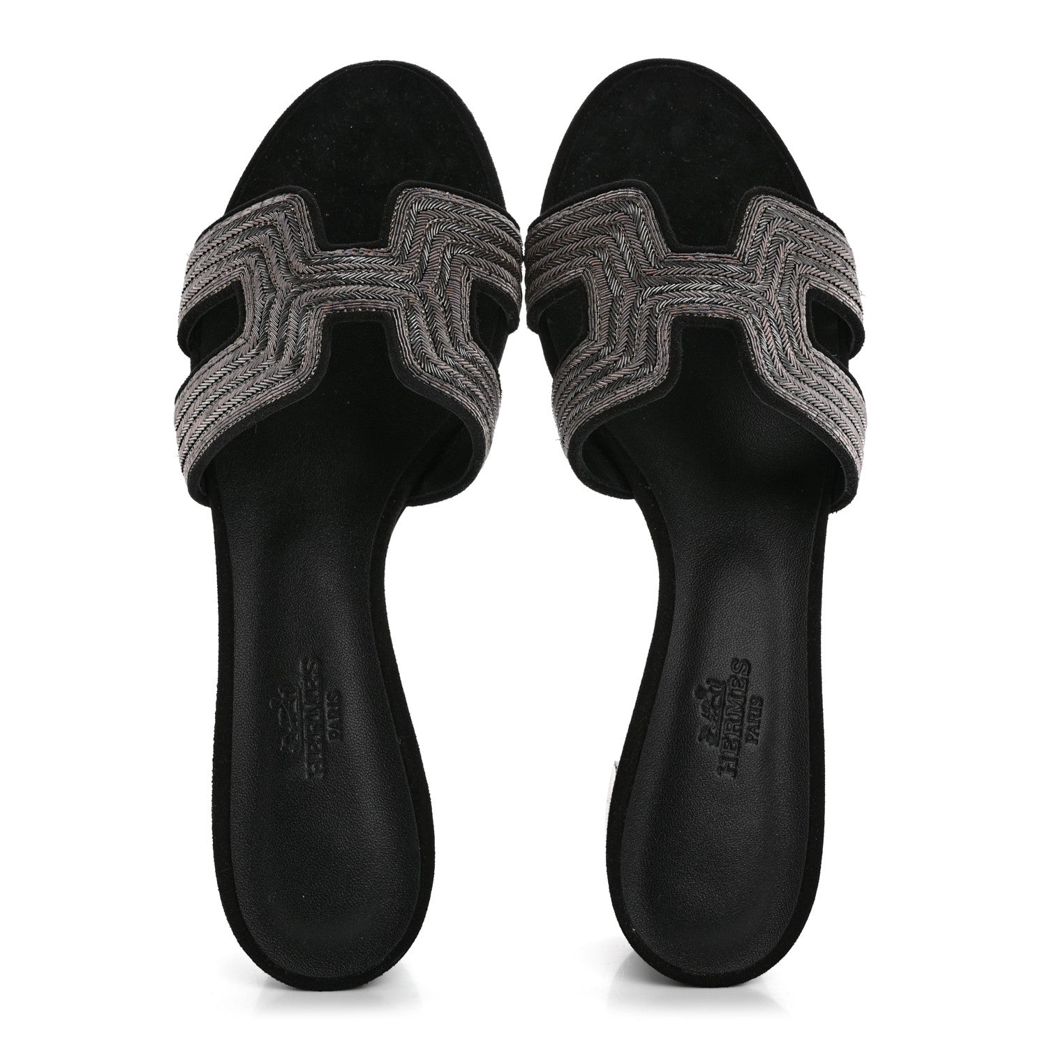 Hermes Chevre Velours Dabka Embroidered Oasis Sandals 37 Black 2 of 10