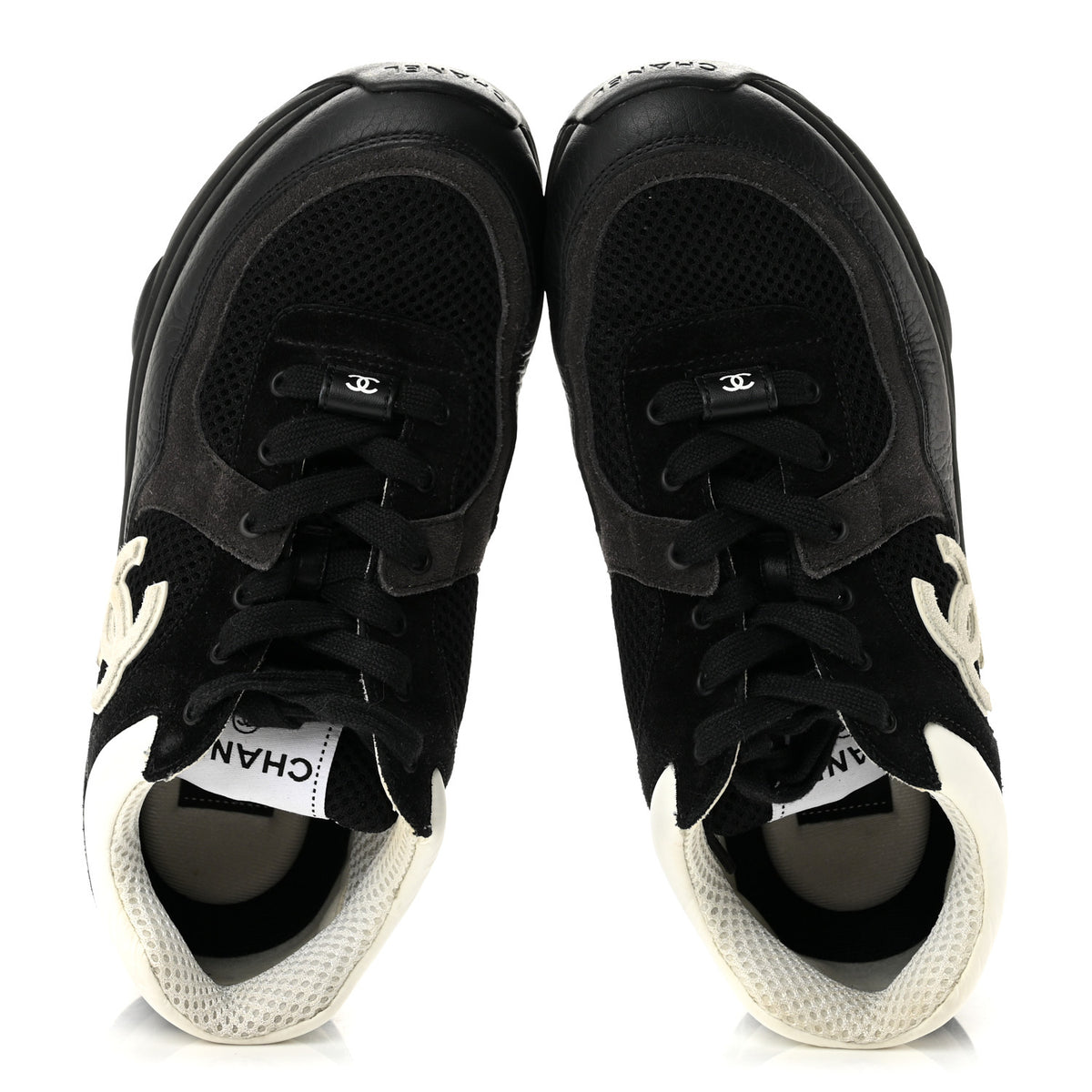 Mesh Suede Grained Calfskin Womens CC Sneakers 37 Black White
