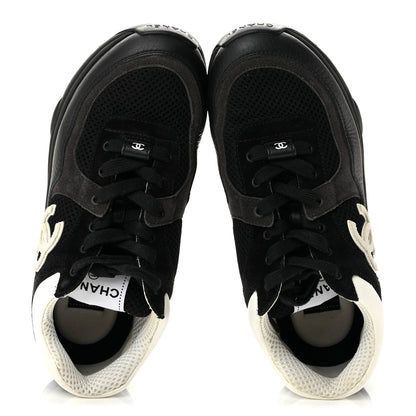 Chanel Mesh Suede Grained Calfskin Womens CC Sneakers 37 Black White 2 of 10