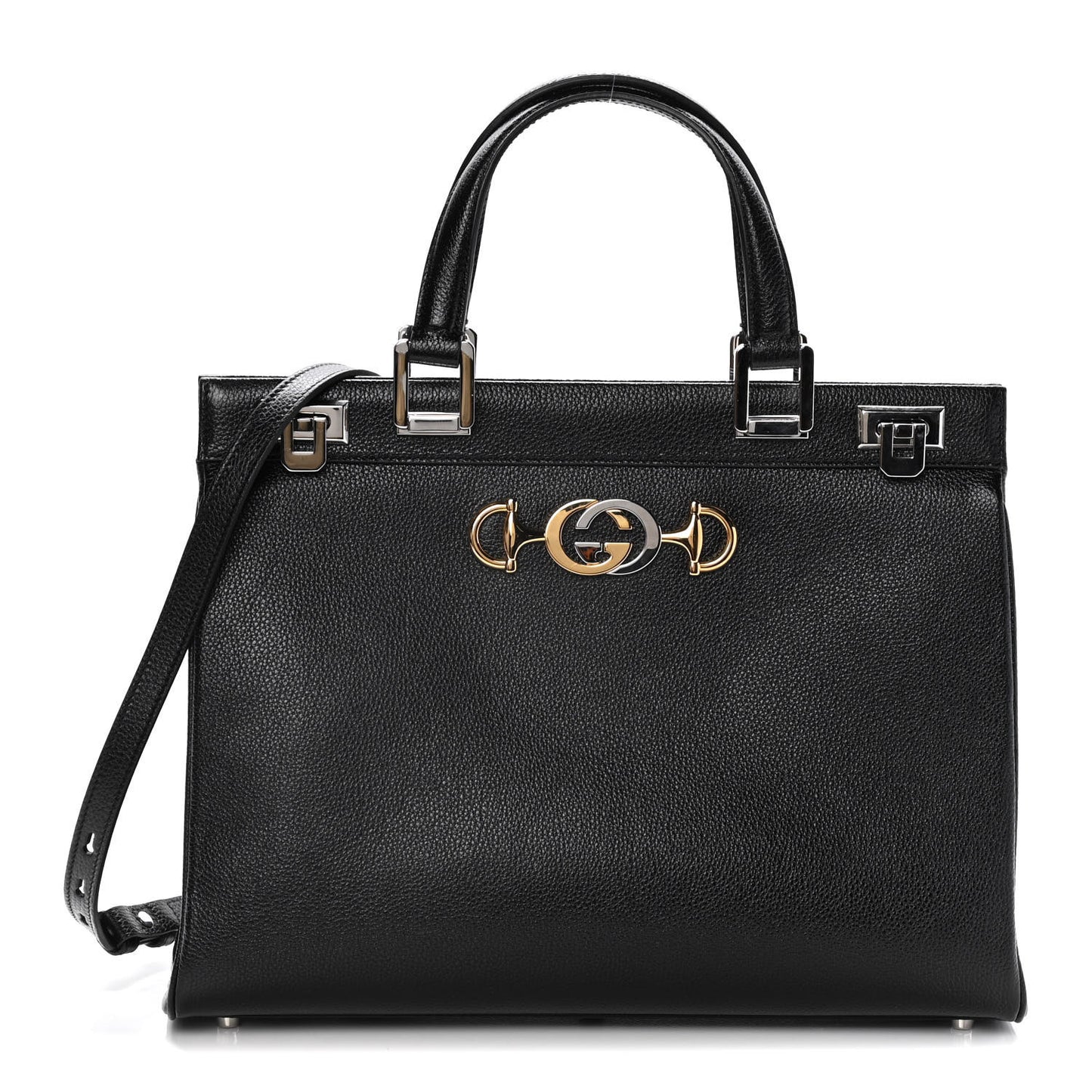 Grainy Calfskin Medium Zumi Top Handle Bag Black
