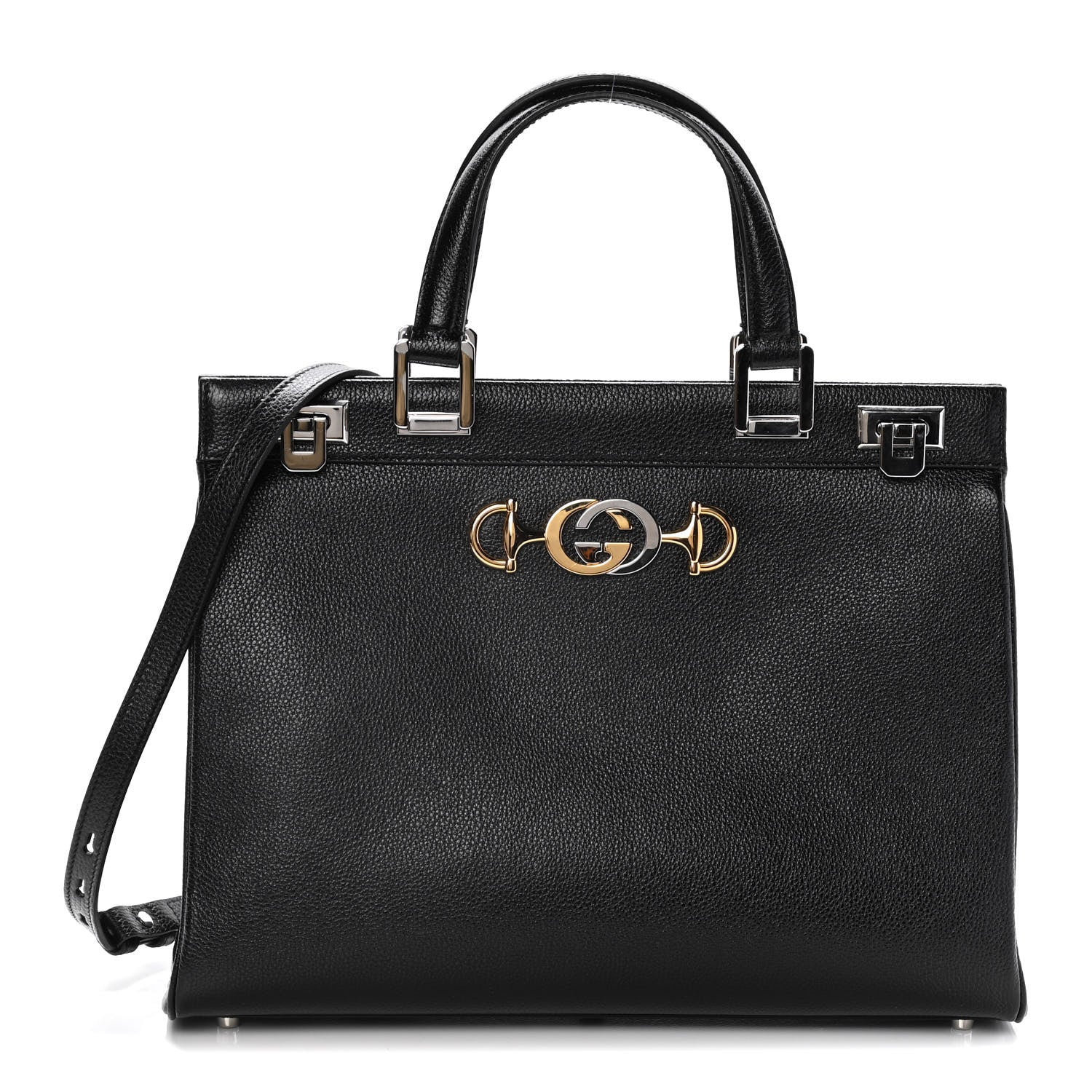 Gucci Grainy Calfskin Medium Zumi Top Handle Bag Black 1 of 17