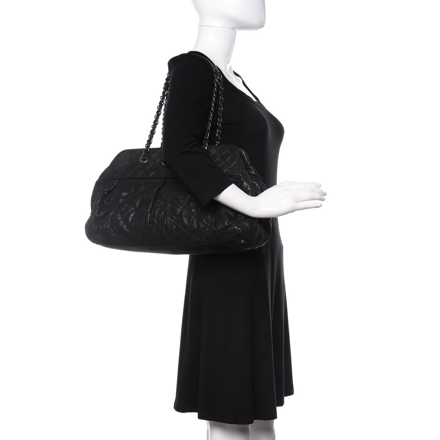 Iridescent Calfskin Chic Quilt Bowling Bag Black