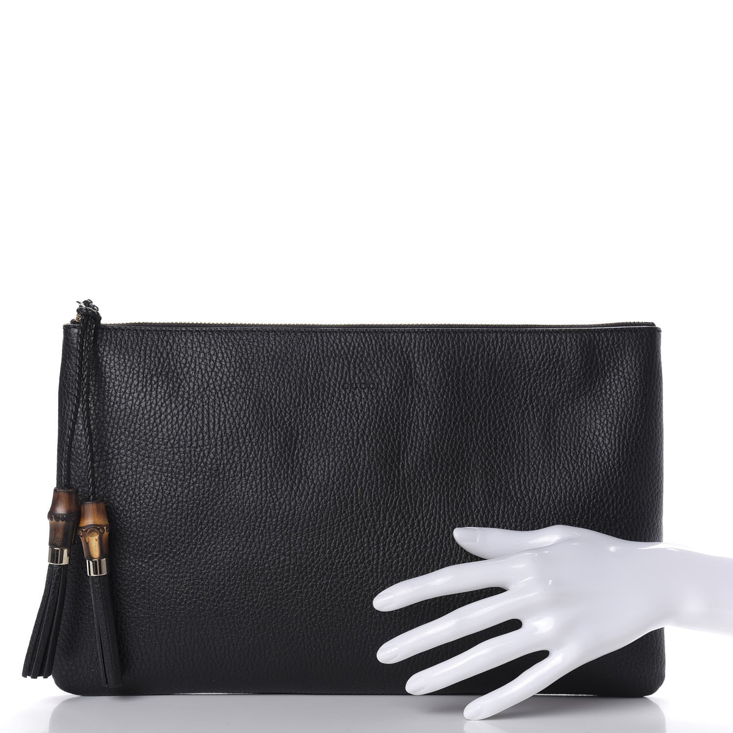 Gucci Pebbled Calfskin Large Bamboo Clutch Black 2 of 7