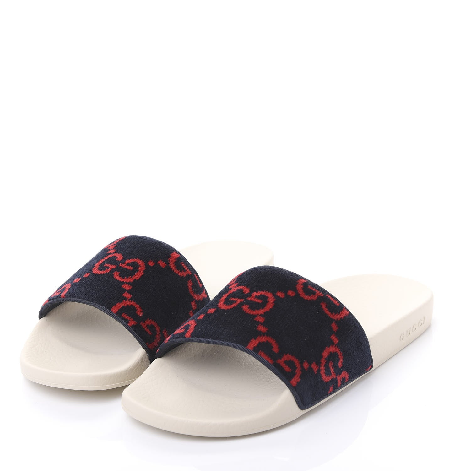 Gucci Velvet GG Monogram Slide Sandals 42 Blue Red 3 of 9