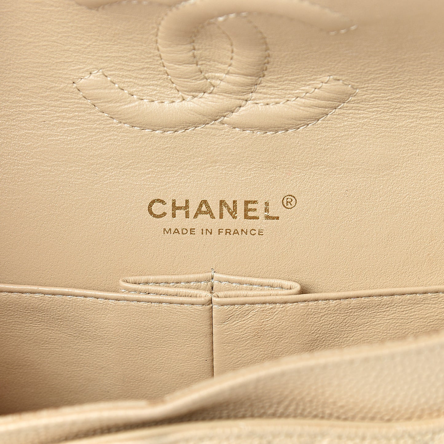 Caviar Quilted Medium Double Flap Beige