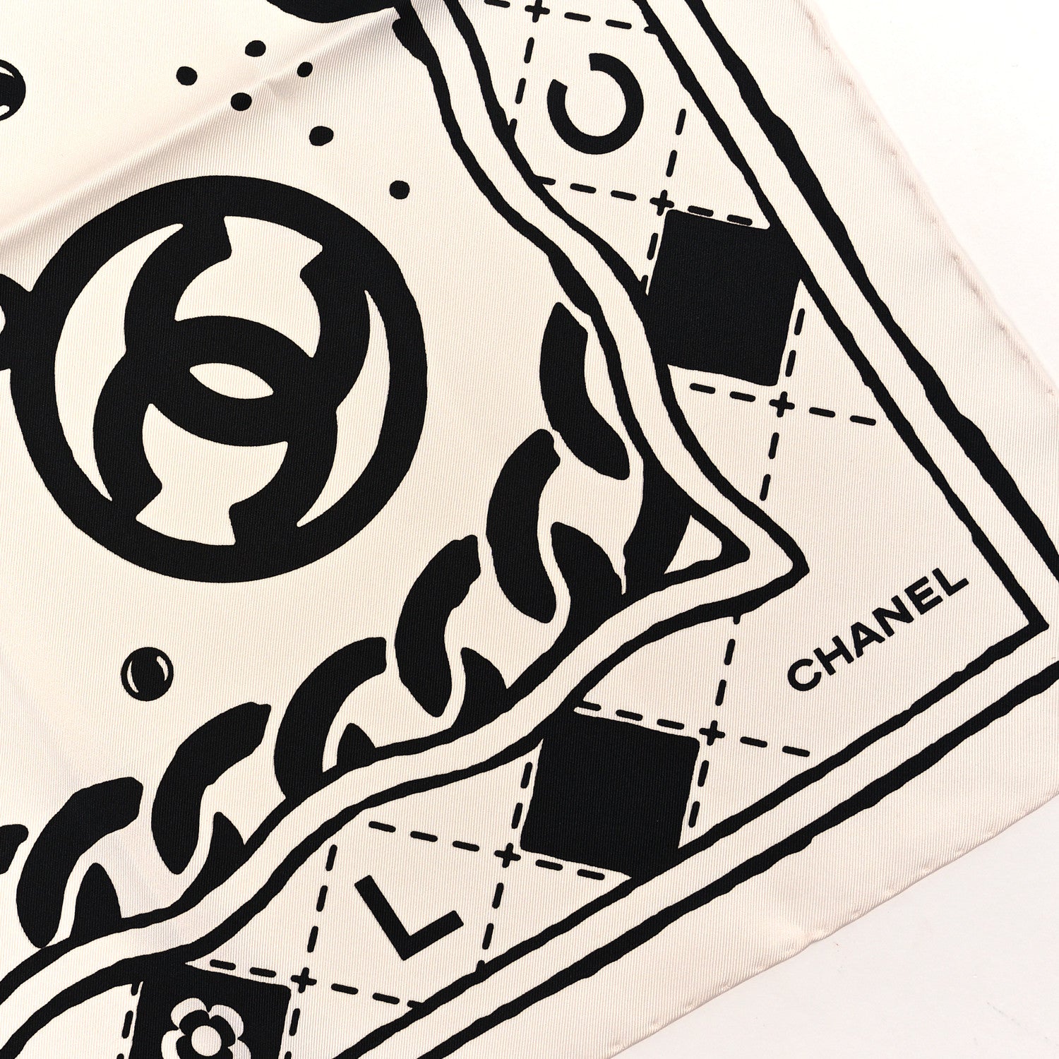 Chanel Silk CC Square Scarf White Black 2 of 3