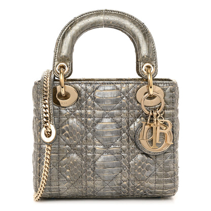 Christian Dior Metallic Snakeskin Cannage Mini Lady Dior Silver 1 of 10
