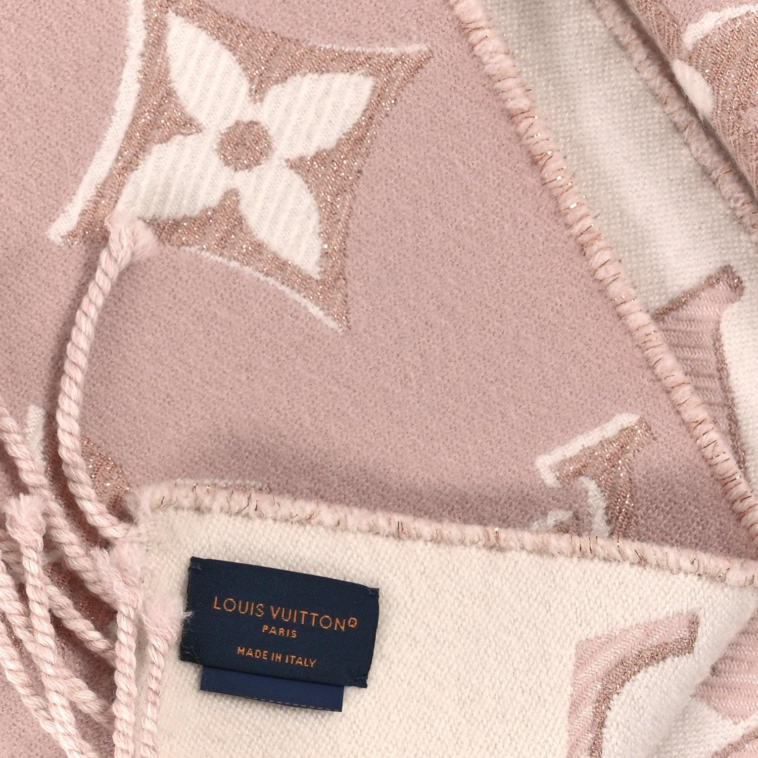 Louis Vuitton Wool Silk Logomania Essential Shine Scarf Pink 3 of 3