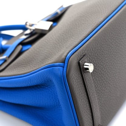 Hermes Taurillon Clemence Horseshoe Birkin 25 Etain Blue Zellige 10 of 11