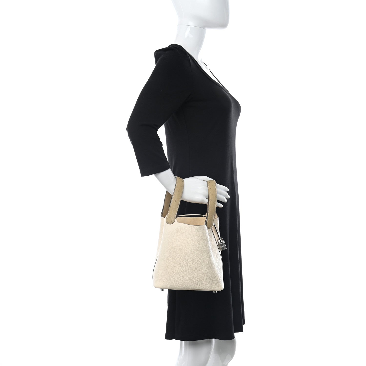 Hermes Taurillon Clemence Ostrich Touch Picotin Lock 18 PM Nata Trench 2 of 11