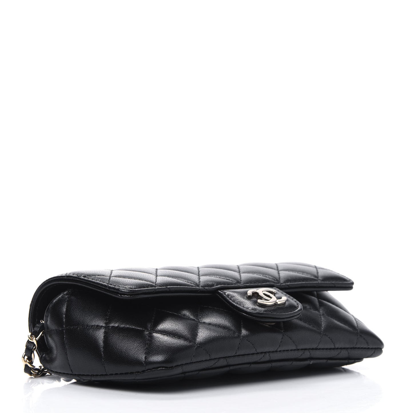 Lambskin Quilted Glasses Case With Chain Black
