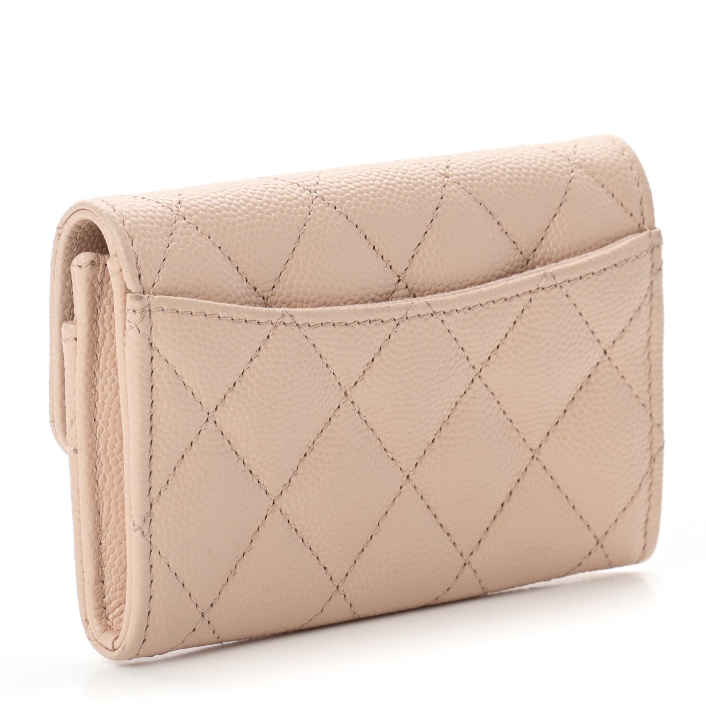 Caviar Quilted Flap Card Holder Wallet Beige