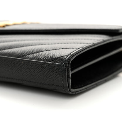 Saint Laurent Grain De Poudre Matelasse Chevron Monogram Chain Wallet Black 10 of 12