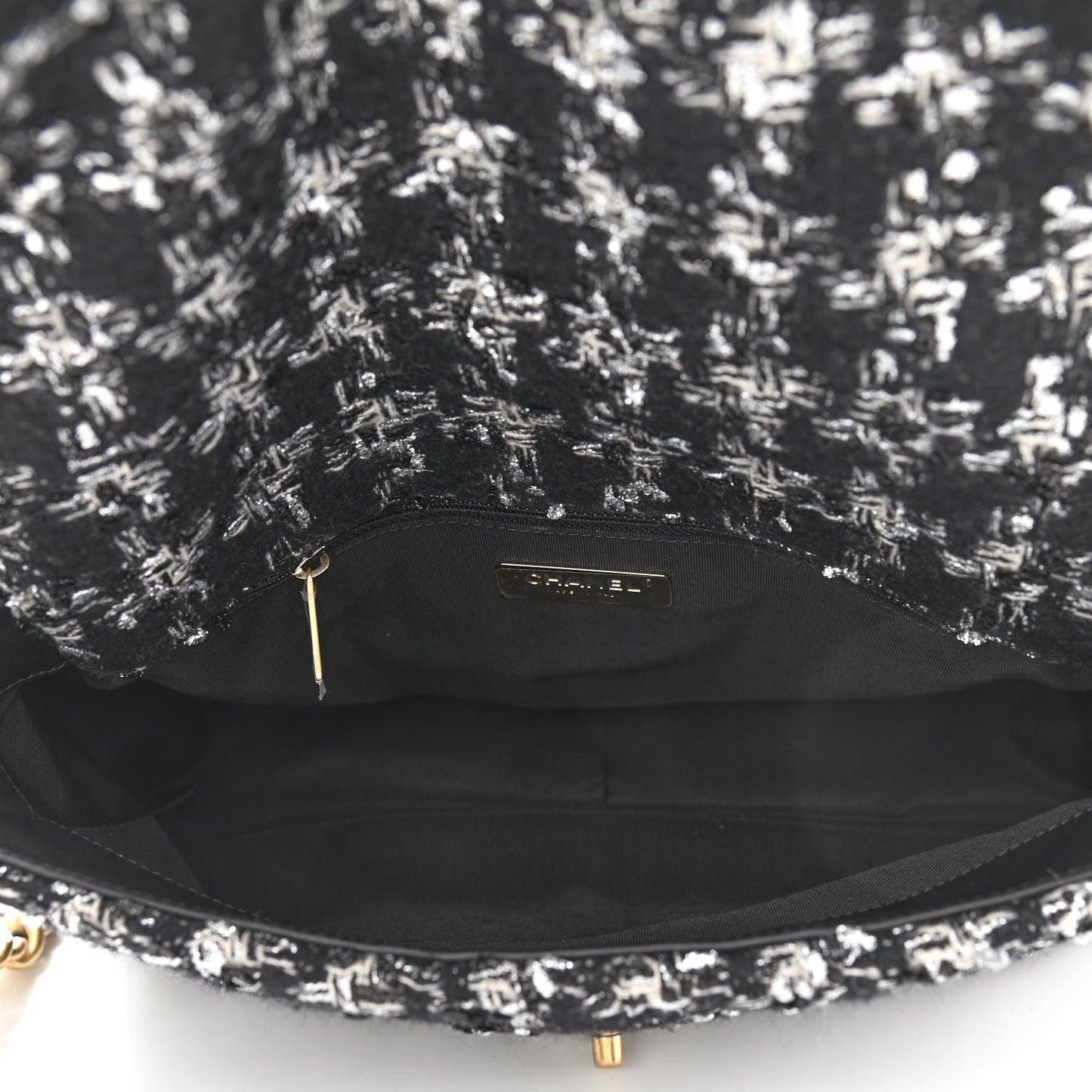 Tweed Quilted Large Chanel 19 Flap Black Ecru White