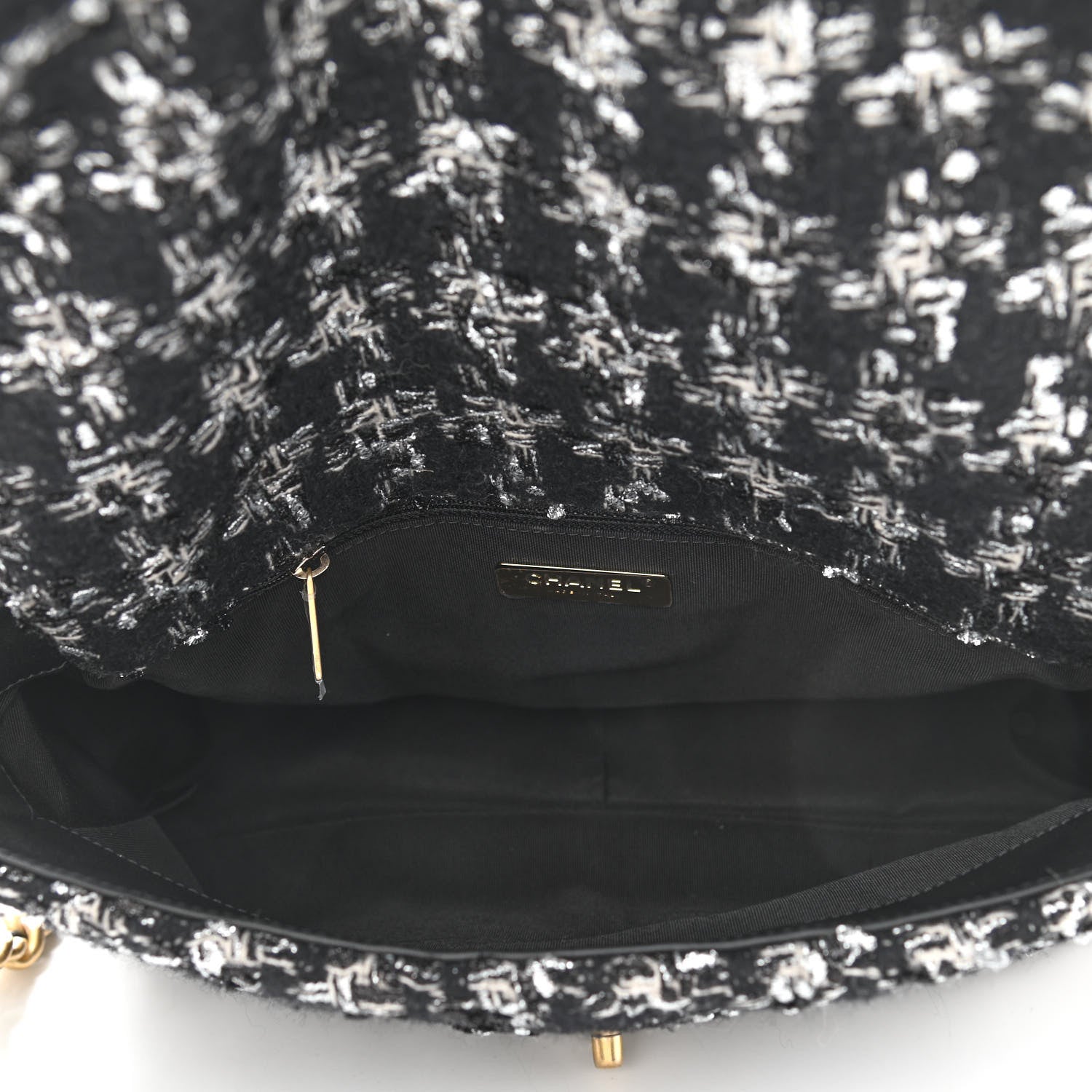 Chanel Tweed Quilted Large Chanel 19 Flap Black Ecru White 5 of 10