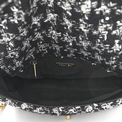 Chanel Tweed Quilted Large Chanel 19 Flap Black Ecru White 5 of 10