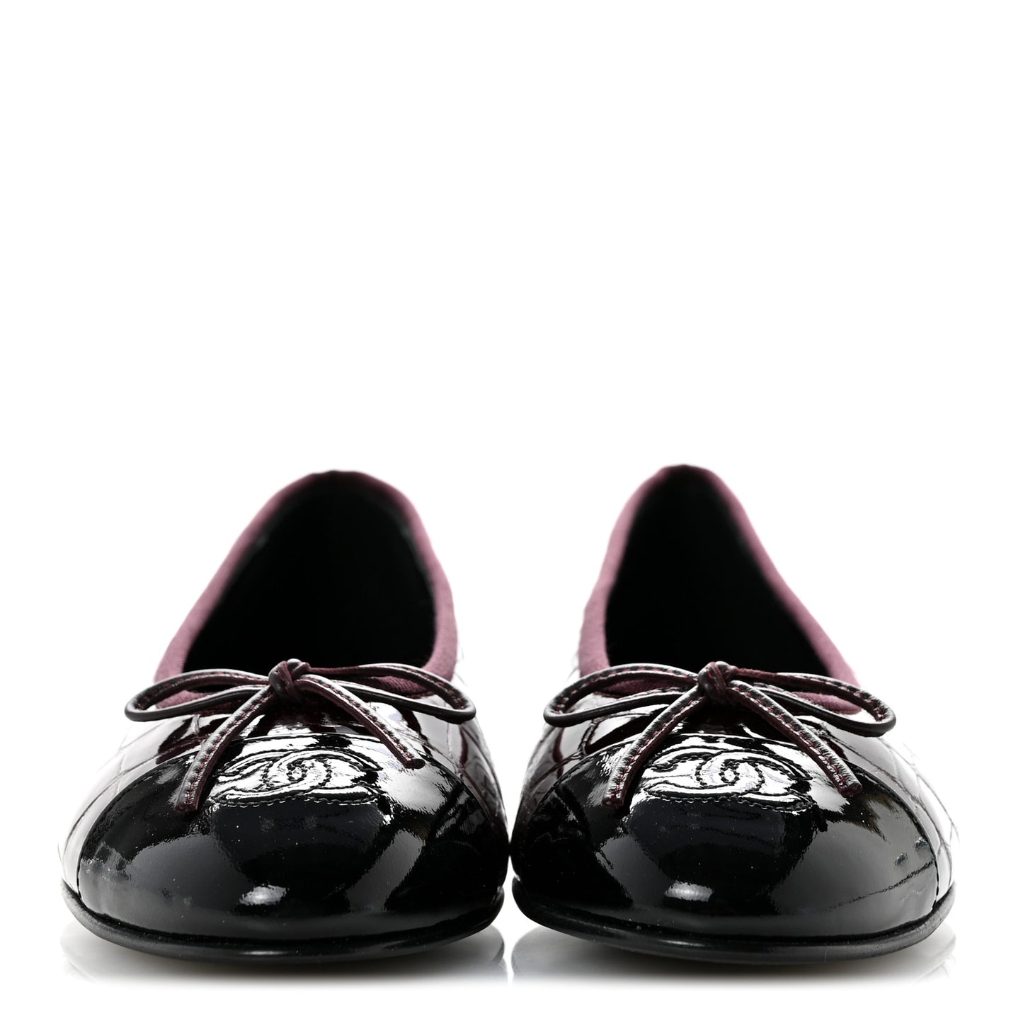Crocodile Embossed Patent Calfskin Cap Toe CC Ballerina Flats 37.5 Dark Burgundy Black