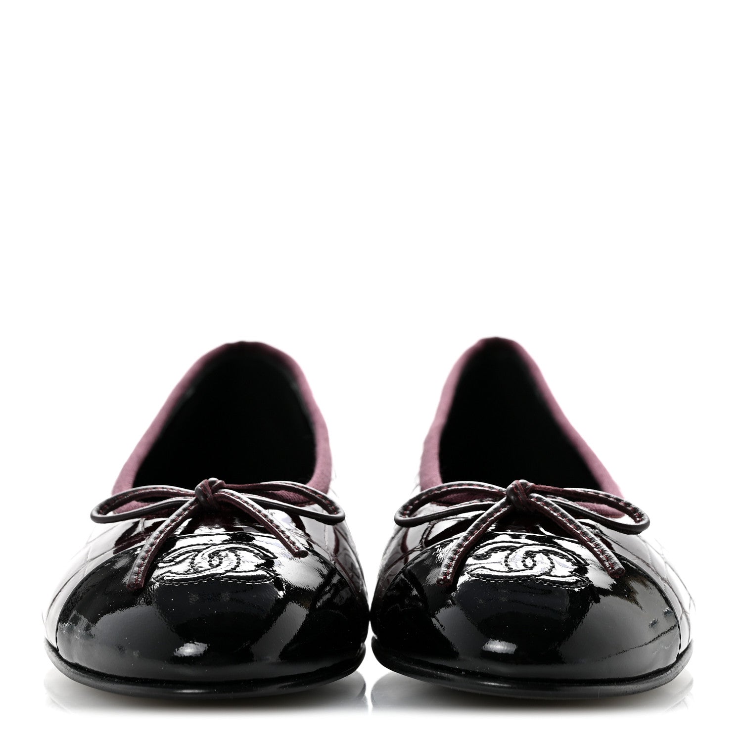 Chanel Crocodile Embossed Patent Calfskin Cap Toe CC Ballerina Flats 37.5 Dark Burgundy Black 3 of 10