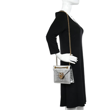 Dolce & Gabbana Metallic Calfskin Crocodile Embossed Mini Devotion Envelope Bag Silver 2 of 9