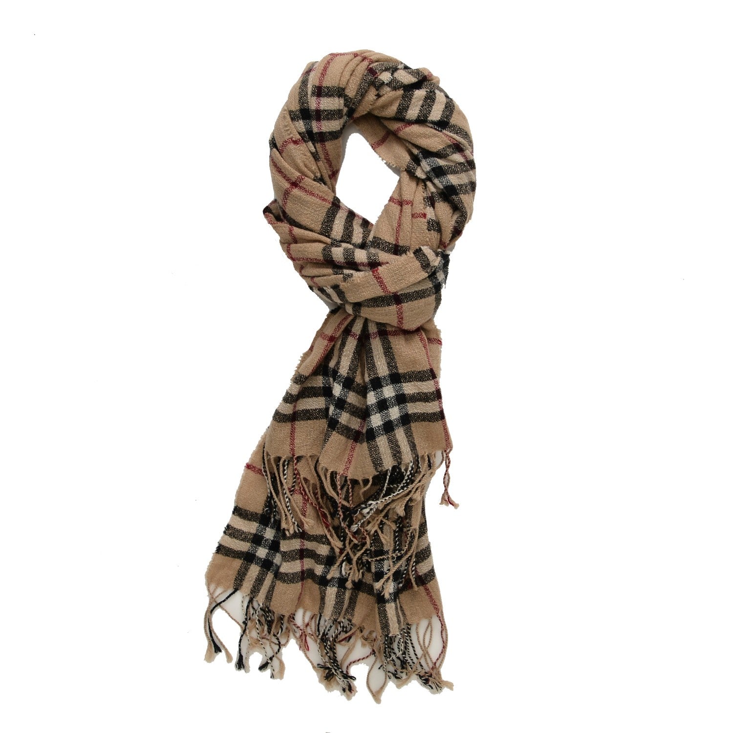Burberry Cashmere House Check Fringe Scarf Camel 1 of 3