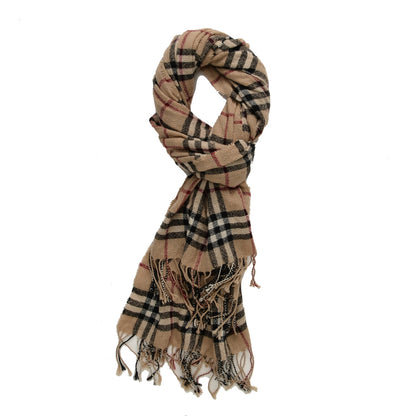 Burberry Cashmere House Check Fringe Scarf Camel 1 of 3