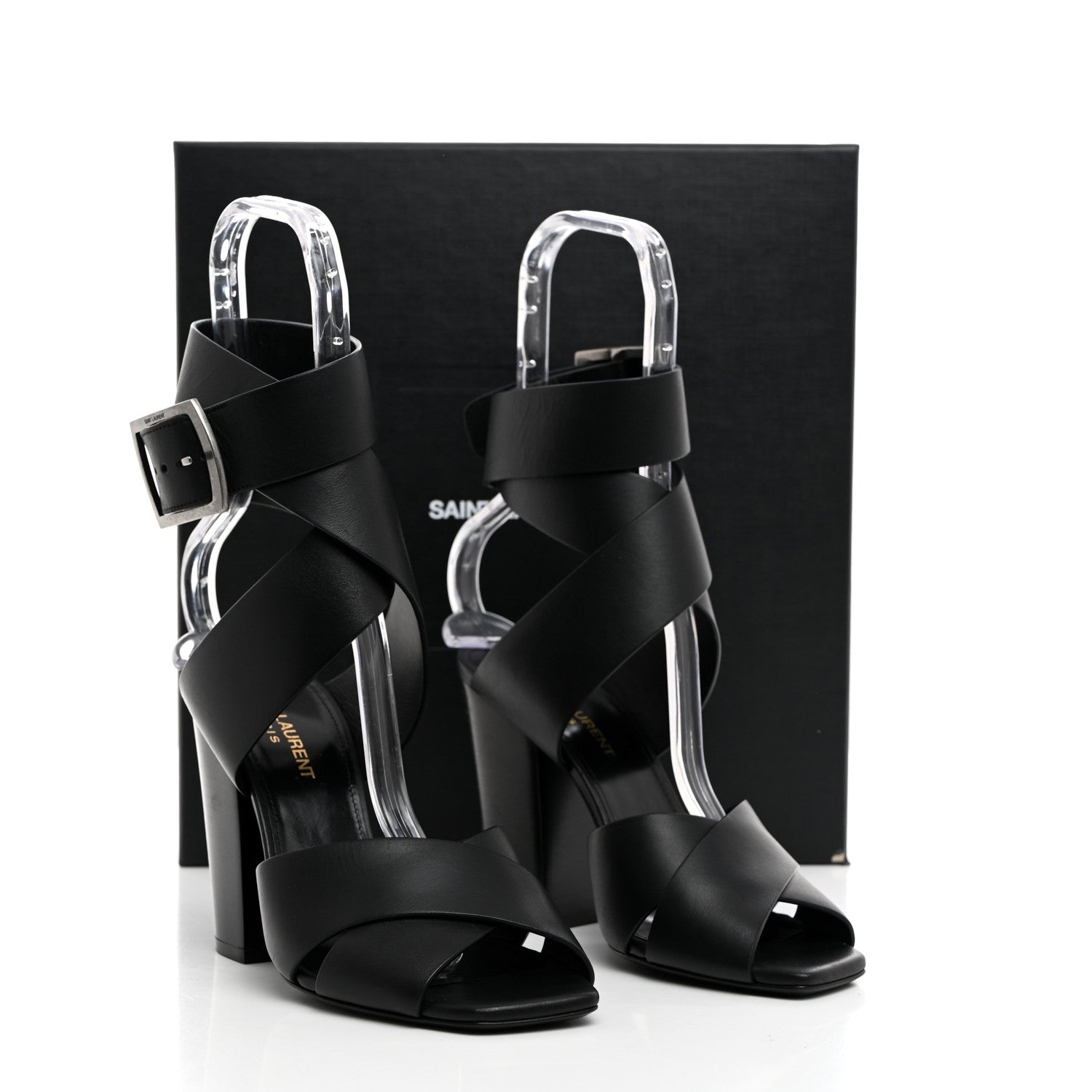 Saint Laurent Calfskin Oak 100 Mule Sandals 37 Black 9 of 9