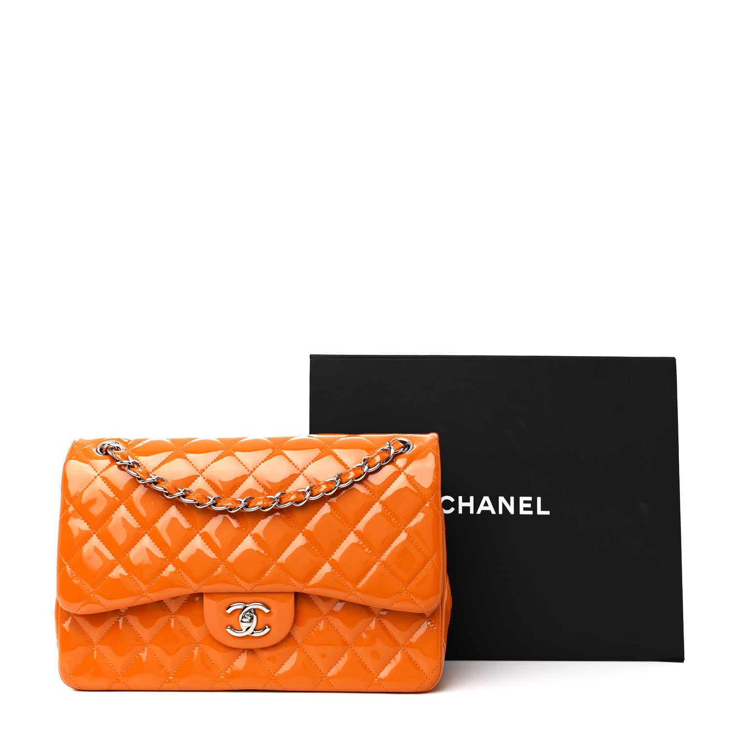 Chanel Patent Quilted Jumbo Double Flap Orange 13 of 13
