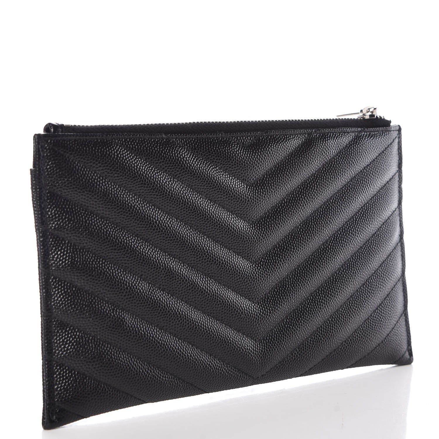 Saint Laurent Grain De Poudre Chevron Monogram Bill Pouch Black 3 of 8