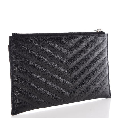 Saint Laurent Grain De Poudre Chevron Monogram Bill Pouch Black 3 of 8