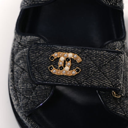 Chanel Velvet Velcro Dad Sandals 36 Grey 11 of 12