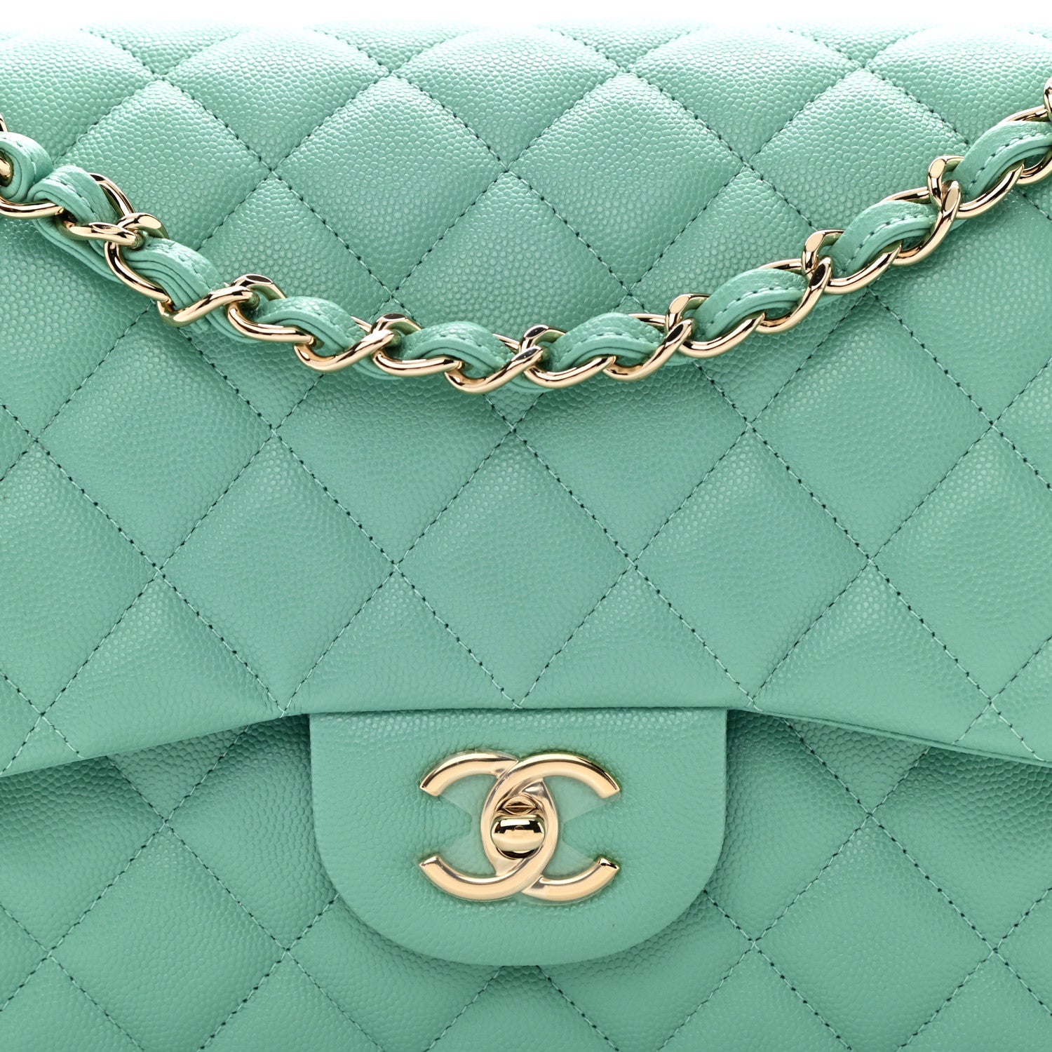 Chanel Caviar Quilted Jumbo Double Flap Green 8 of 10