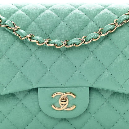 Chanel Caviar Quilted Jumbo Double Flap Green 8 of 10