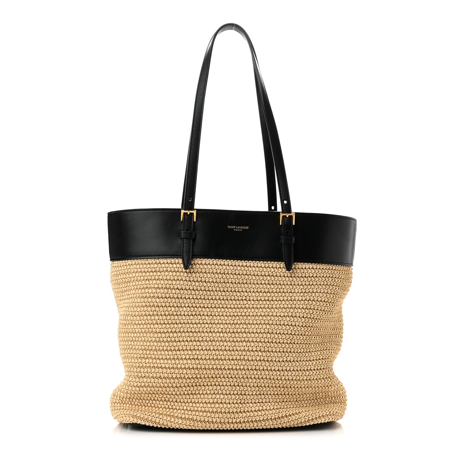 Calfskin Raffia Mini Shopper Tote Naturale Black