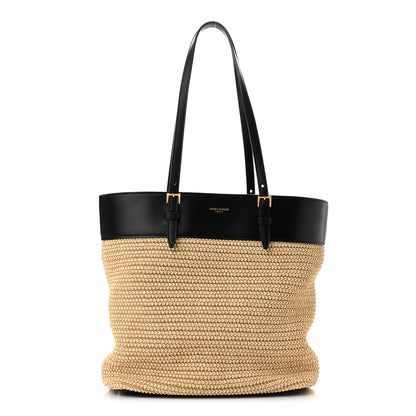 Saint Laurent Calfskin Raffia Mini Shopper Tote Naturale Black 1 of 10