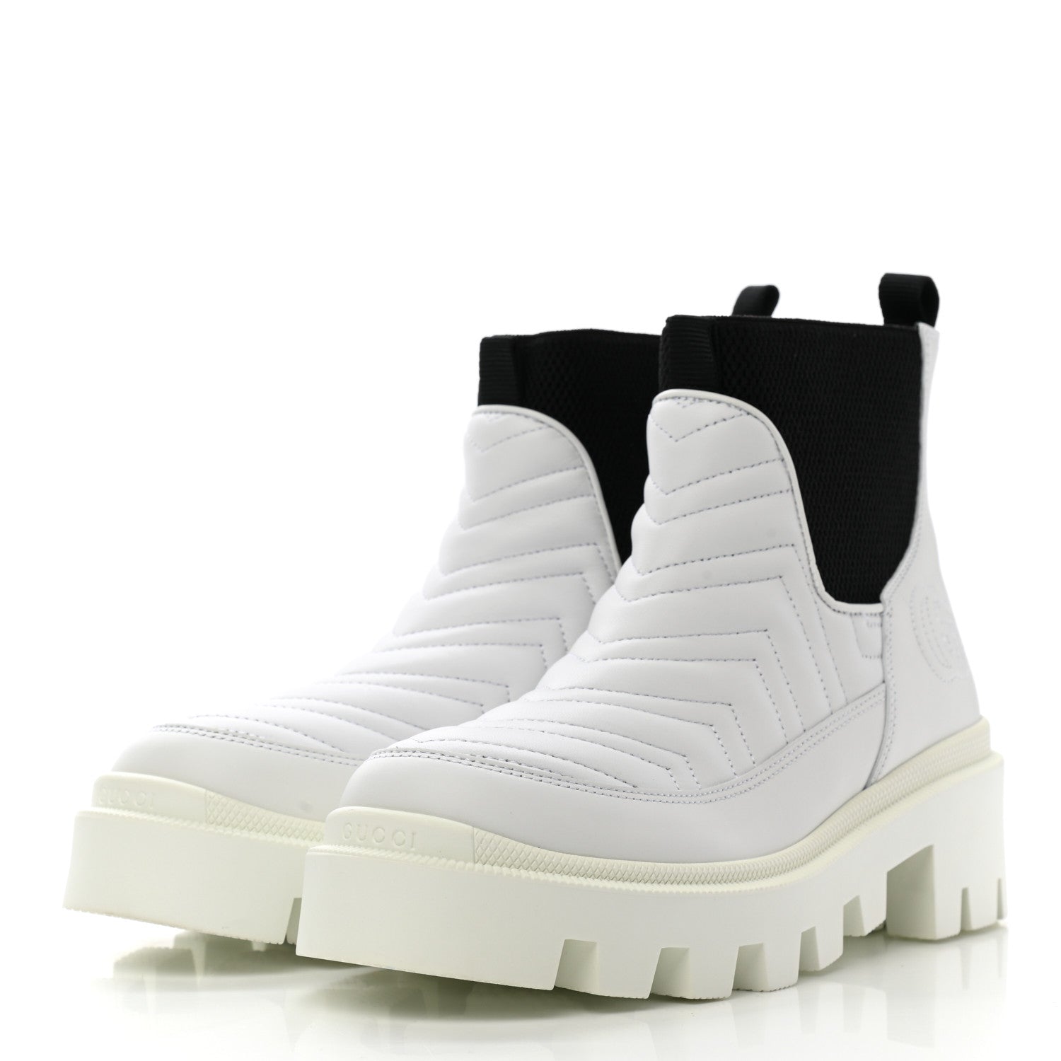 Gucci Calfskin Nappa Matelasse Frances Chelsea Boots 38 Great White Black 3 of 9
