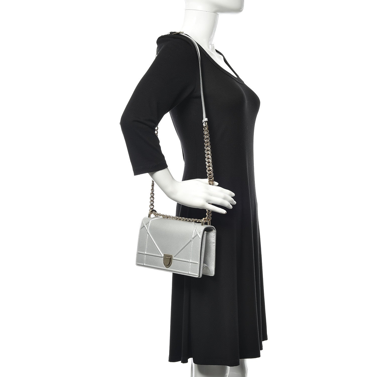 Christian Dior Metallic Grained Calfskin Small Diorama Flap Bag Silver 2 of 9